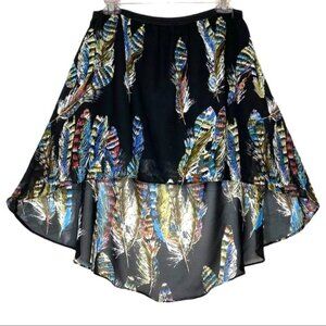 Apollo Skirt Black High Low Feather Print Size S Fairycore Whimsigoth Boho Chic